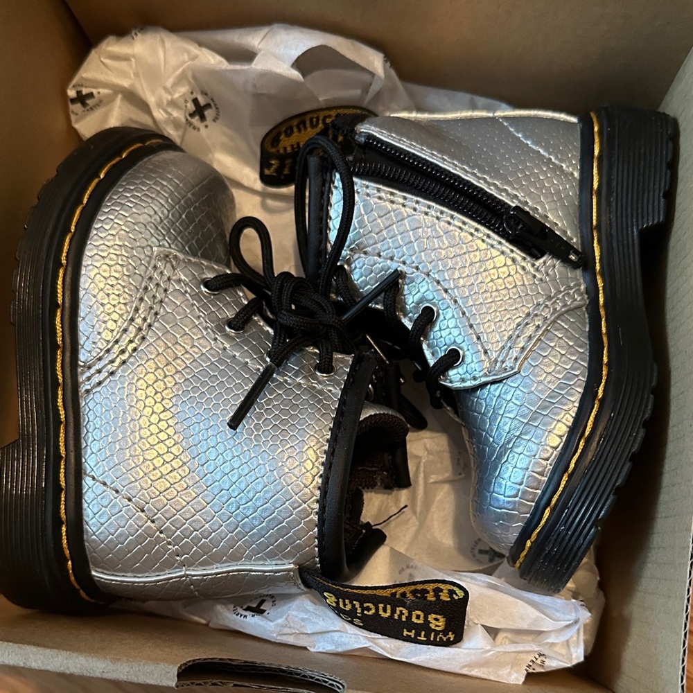 Dr. Martens Silver Boots with Black Laces 4C